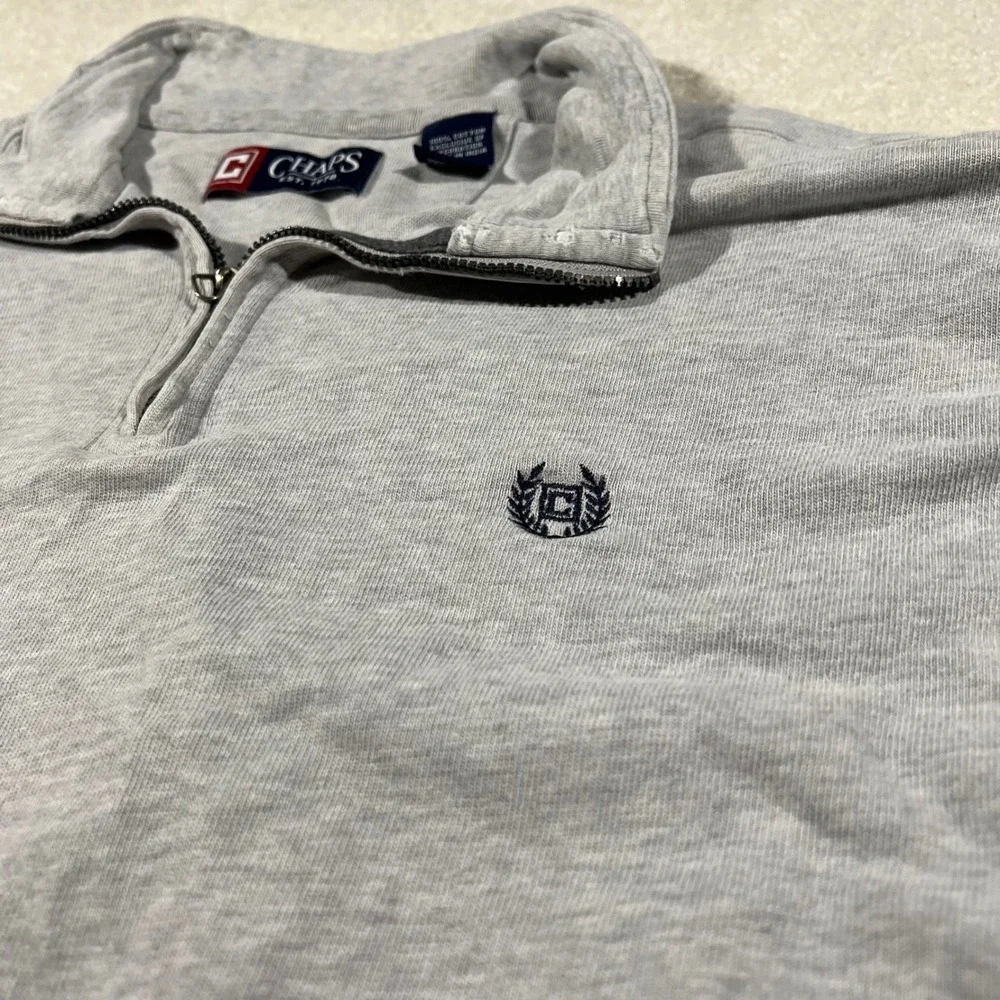 Chaps Quarter Zip Pullover Mens Large Gray Cotton Long Sleeve Crest Logo Sweater